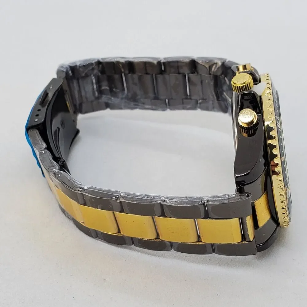 Men's Watch 40MM Dark Gray Dial Gold‎ Black Bracelet Band Date 7.5